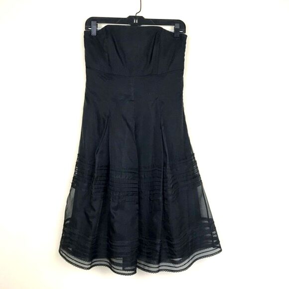 WHBM Strapless Cocktail Little Black Dress Formal Sheer Timeless Minimalist Sz 4 - Picture 1 of 6